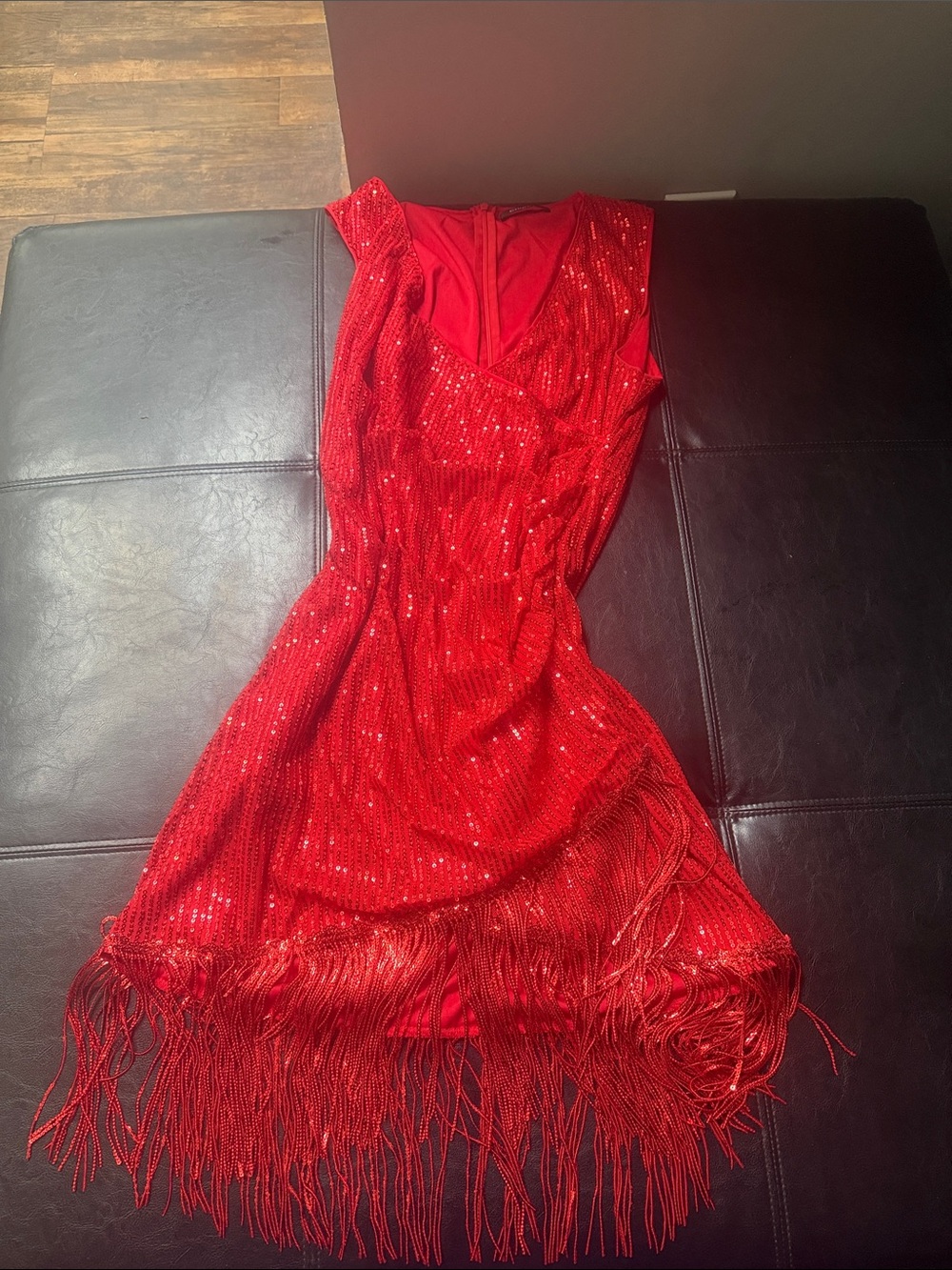 Red Sequin Fringe Cocktail Dress
